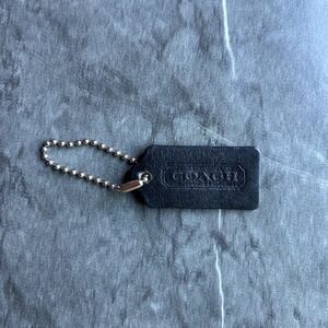 Coach Black Leather Hangtag Replacement Handbag Charm Silver Ball Chain 2 Inch